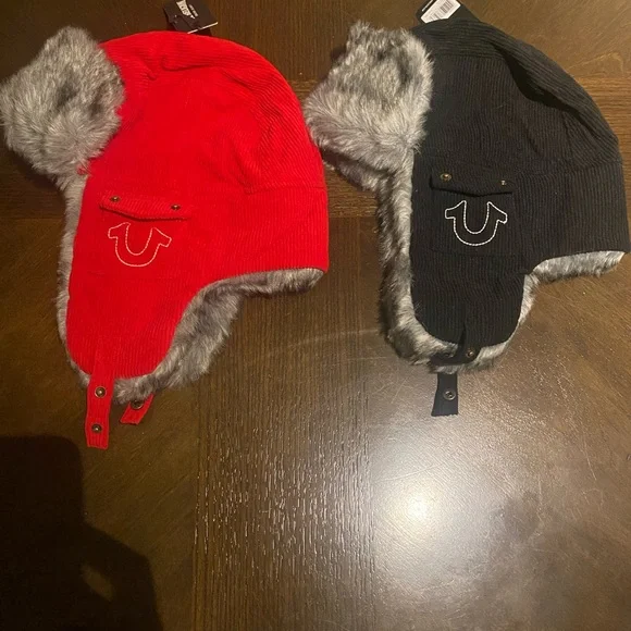 Black Trapper Hats with Faux Fur Trim - Picture 2 of 5